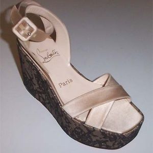 CHRISTIAN LOUBOUTIN satin/lace wedge sandal 36.5